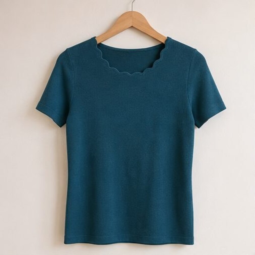 Teal Scallop Neck Knit Top